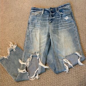 VERVET BY FLYING MONKEY Distressed Straight Leg Jeans in Light Blue